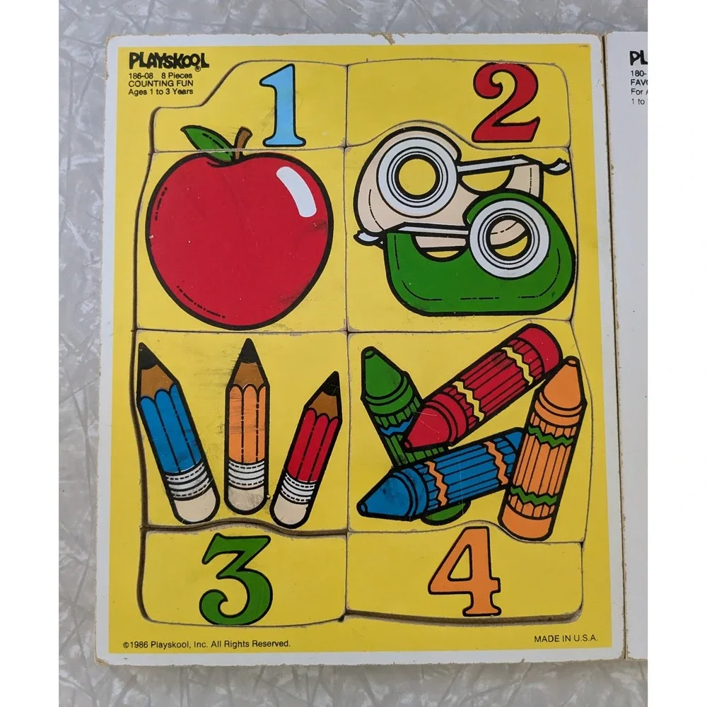 Vintage Playskool Wood Tray Puzzle Lot 1980s Counting Animals Toys Set of 3